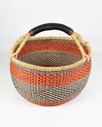 Hand Woven Orange and Black Bolga Basket with Leather Handle