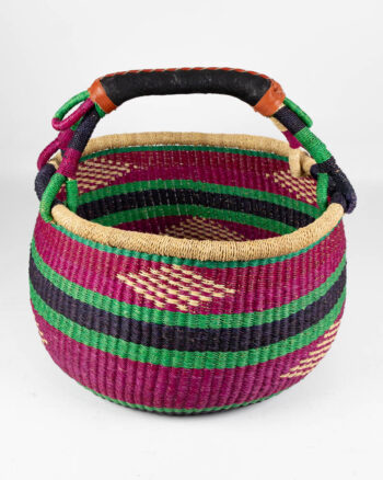 Hand Woven Purple and Green Bolga Market Basket with Tribal Pattern