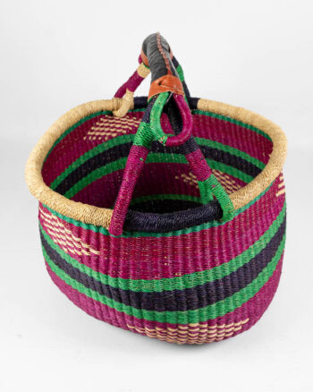 Hand Woven Purple and Green Bolga Market Basket with Tribal Pattern