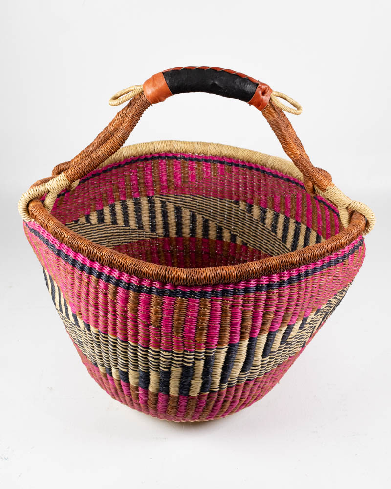 Handwoven Bolga Market Basket with Vibrant Tribal Pattern