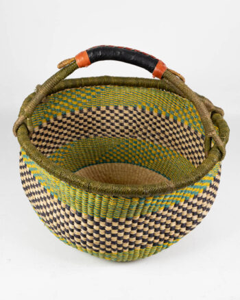 Hand Woven Bolga Market Basket with Green Tribal Pattern