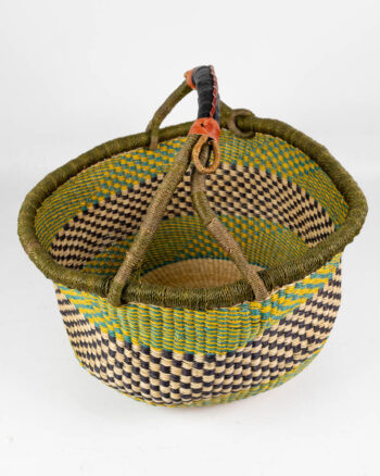 Hand Woven Bolga Market Basket with Green Tribal Pattern