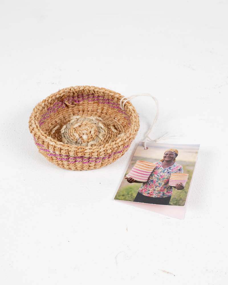 Mini Sisal Trinket Basket with Pink Detailing