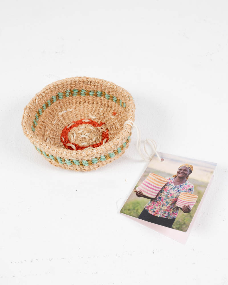 Mini Sisal Trinket Basket with Orange and Green Detailing