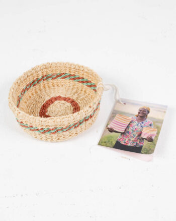 Mini Sisal Trinket Basket with Brown and Green Detailing