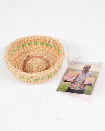 Mini Sisal Trinket Basket with Green and Brown Detailing