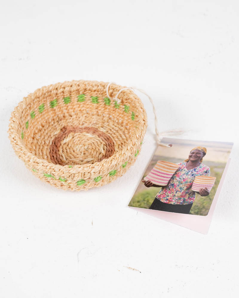 Mini Sisal Trinket Basket with Green and Brown Detailing