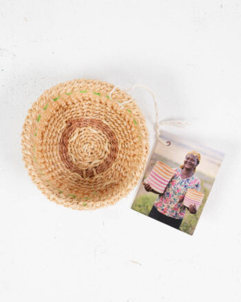 Mini Sisal Trinket Basket with Green and Brown Detailing