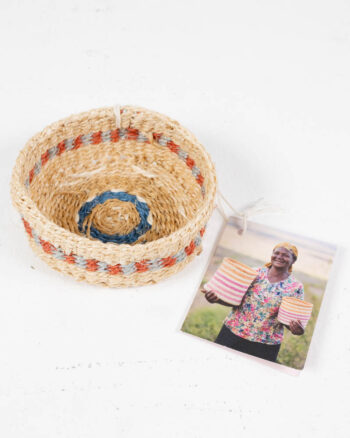 Mini Sisal Trinket Basket with Orange and Blue Detailing