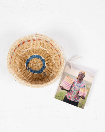 Mini Sisal Trinket Basket with Orange and Blue Detailing