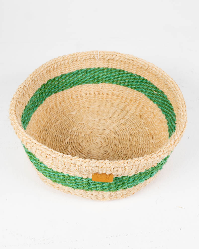 KIOTA Natural Sisal Bread Basket with Green Stripe