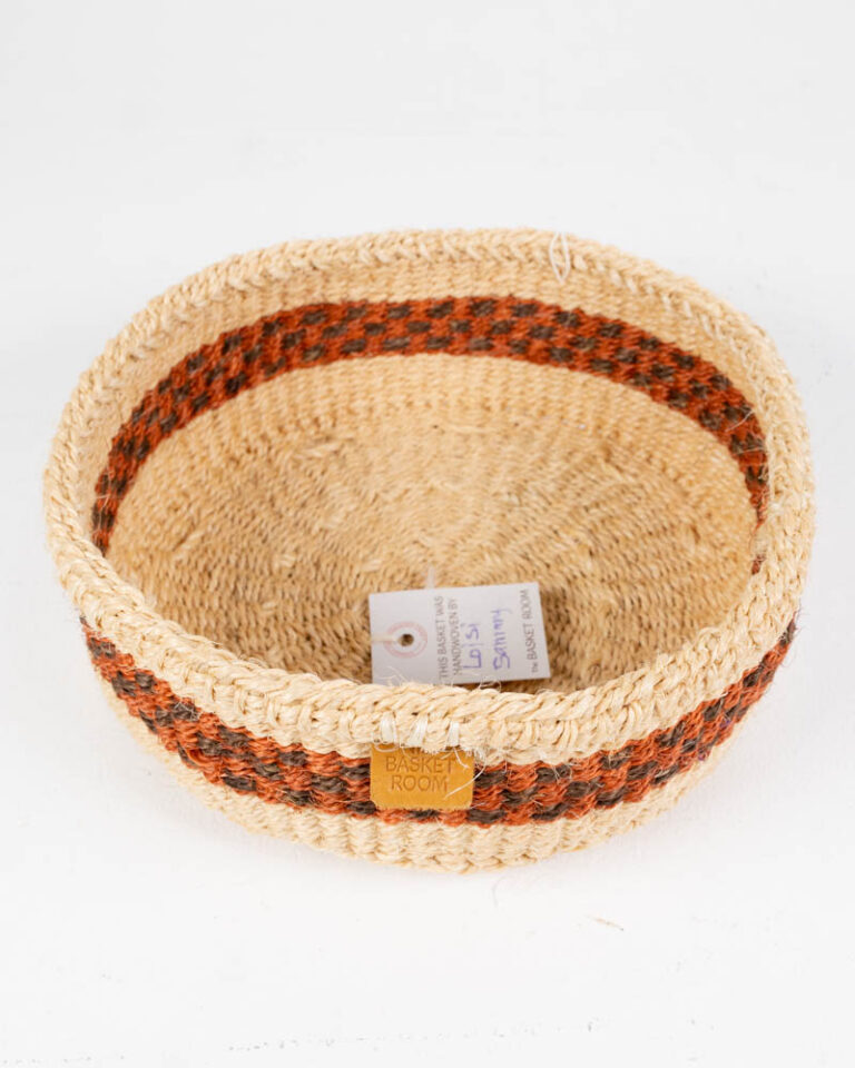 Handmade Woven Bread Basket with Brown Stripe Detail