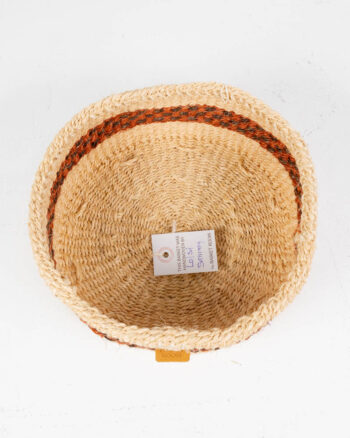 Handmade Woven Bread Basket with Brown Stripe Detail