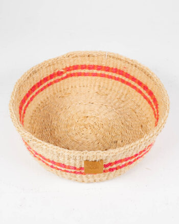 FULANA Handwoven Sisal Bread Basket with Pink Stripes