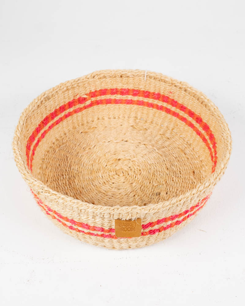 FULANA Handwoven Sisal Bread Basket with Pink Stripes