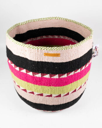 Nifty Knit Woven Fabric Basket with Pink Woven Geometric Design