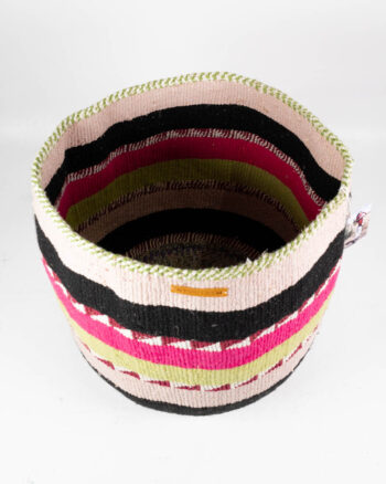 Nifty Knit Woven Fabric Basket with Pink Woven Geometric Design