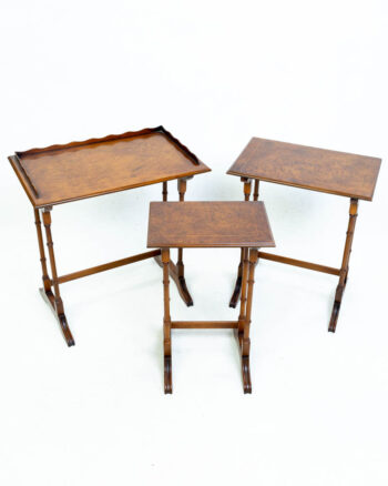 Vintage Burr Walnut Nest of Tables with Simulated Bamboo Legs