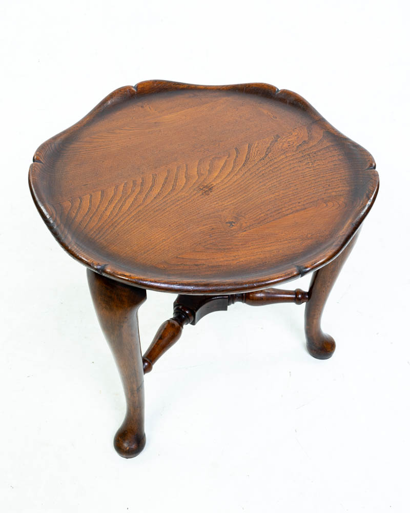 Antique Elm Side Table with Scalloped Edge