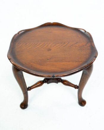 Antique Elm Side Table with Scalloped Edge