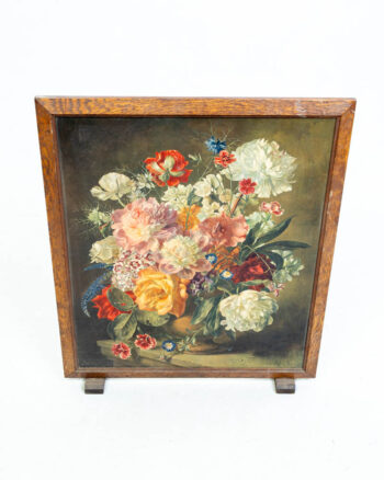 Vintage Floral Fire Screen with Wooden Frame