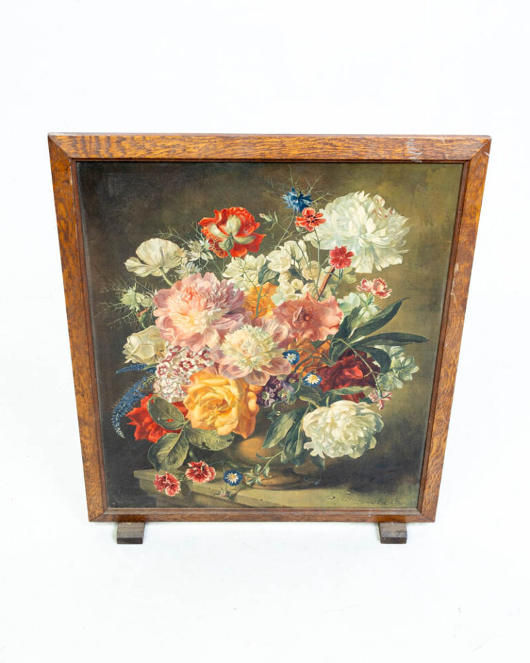 Vintage Floral Fire Screen with Wooden Frame