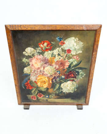 Vintage Floral Fire Screen with Wooden Frame