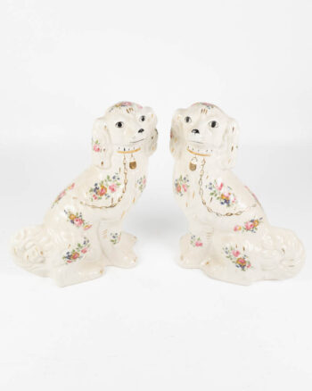 Vintage Staffordshire Floral Ceramic Dog Figurines Pair