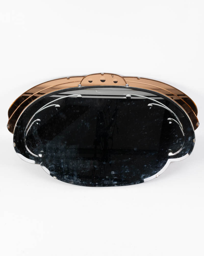 Art Deco Glass Mirror with Copper and Wood Frame