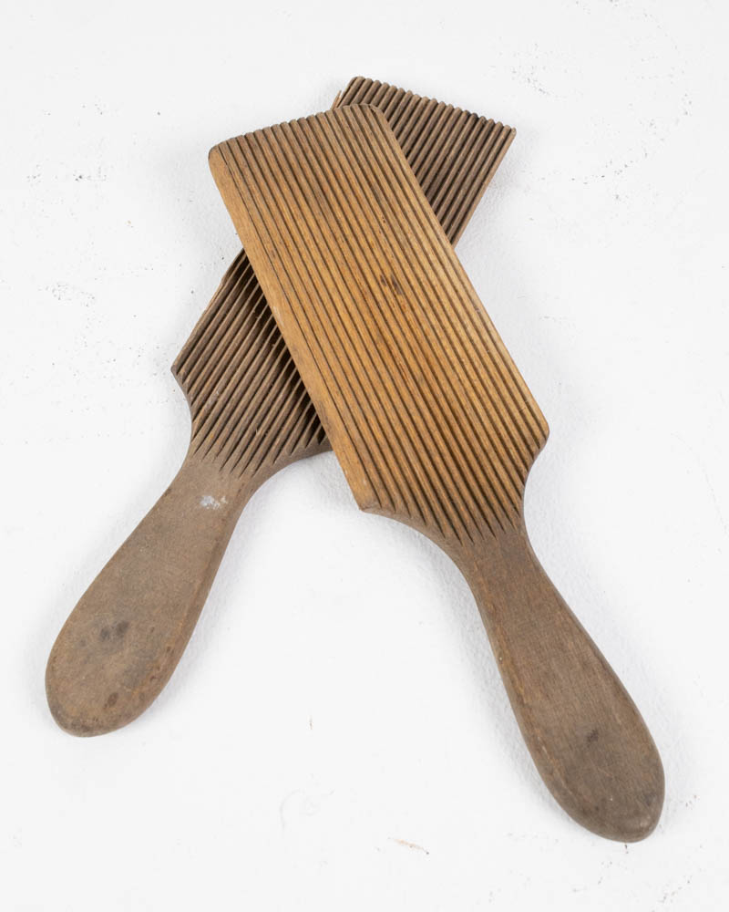 Pair Vintage Wooden Butter Pats with Grooved Paddle