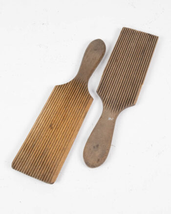 Pair Vintage Wooden Butter Pats with Grooved Paddle
