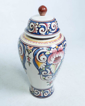 Hand-Painted Ceramic Lidded Vase with Floral Design