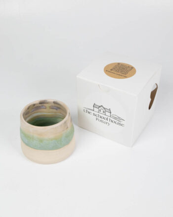The School House Pottery Flat White Ceramic Mug with Green Glaze