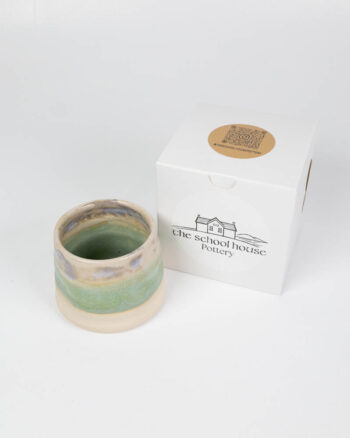 The School House Pottery White Ceramic Mug with Green Glaze
