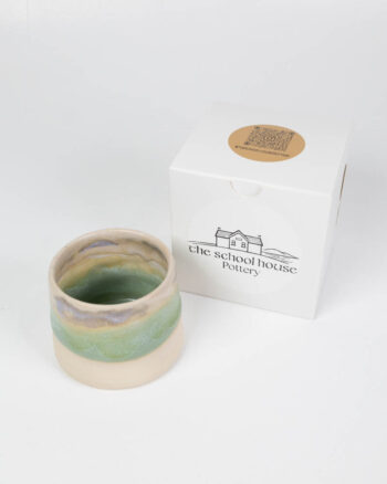 The School House Pottery White Ceramic Mug with Green Glazed Detail