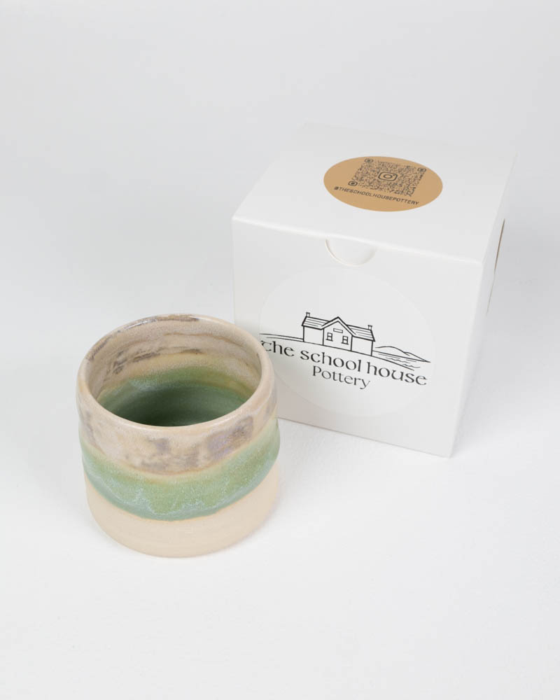 The School House Pottery White Ceramic Mug with Green Detail