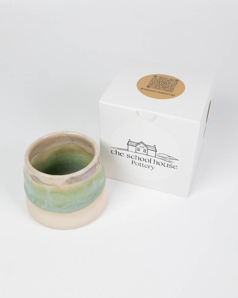 The School House Pottery White Ceramic Mug with Green Glaze