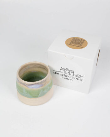 The School House Pottery White Ceramic Mug with Green Glaze