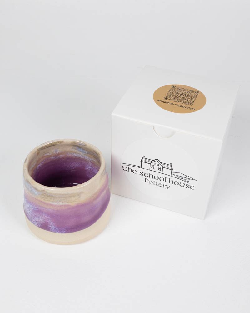 The School House Pottery Flat White Ceramic Mug with Purple Detailing