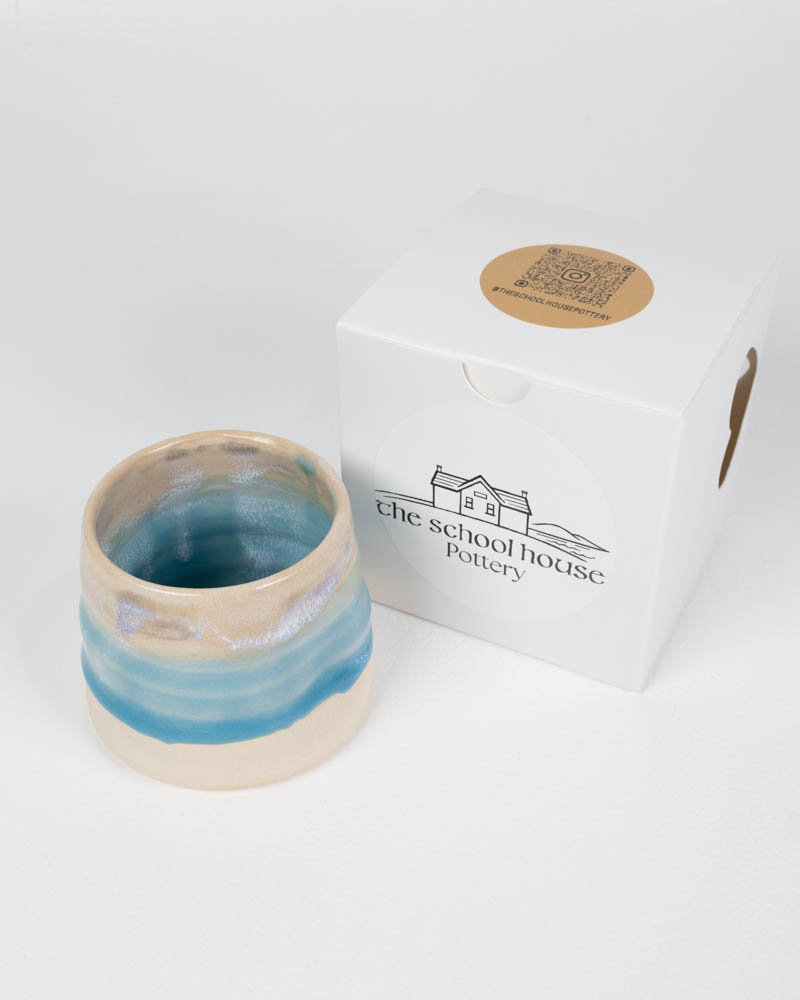 The School House Pottery White Ceramic Mug with Blue Glaze