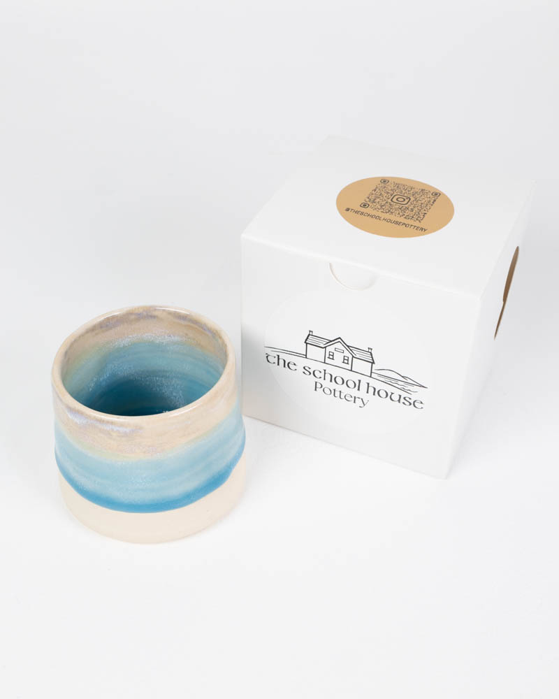 The School House Pottery White Coffee Mug with Blue Glaze