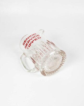 Vintage Glass Pitcher with Red Senior Service Text