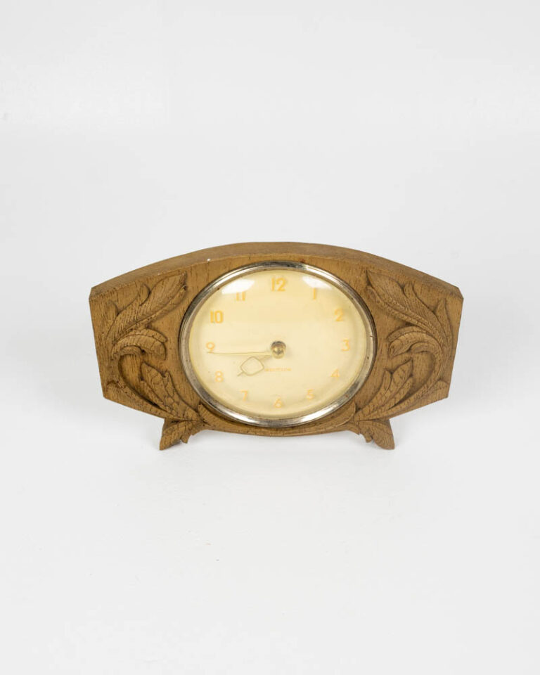 Vintage Wooden Mantel Clock with Carved Detail