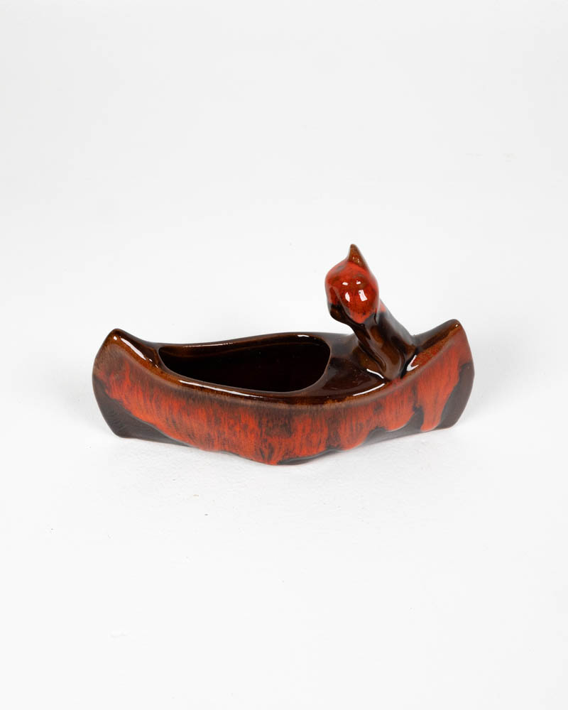 Ceramic Canoe Ornament with Bear Cub