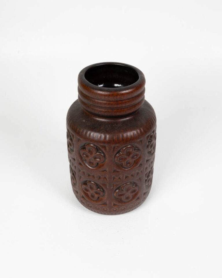Vintage Bay Keramik Brown Ceramic Vase with Embossed Floral Design