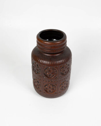 Vintage Bay Keramik Brown Ceramic Vase with Embossed Floral Design