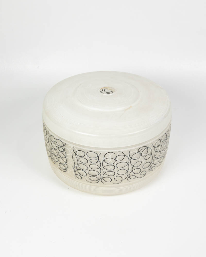 Mid-Century White Glass Light Shade with Black Rings