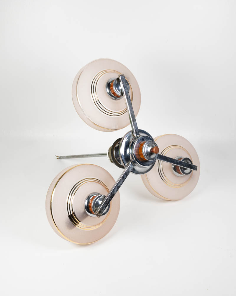 Vintage Pink Glass Ceiling Light with Gold Trim