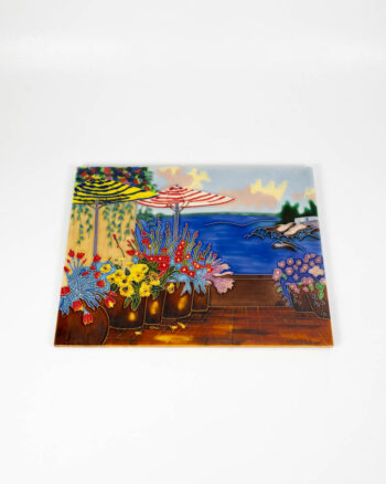 Scenic Ceramic Tile with Coastal Harbour Scene
