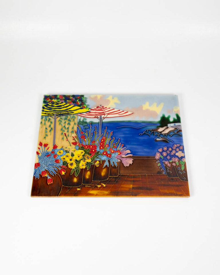 Scenic Ceramic Tile with Coastal Harbour Scene